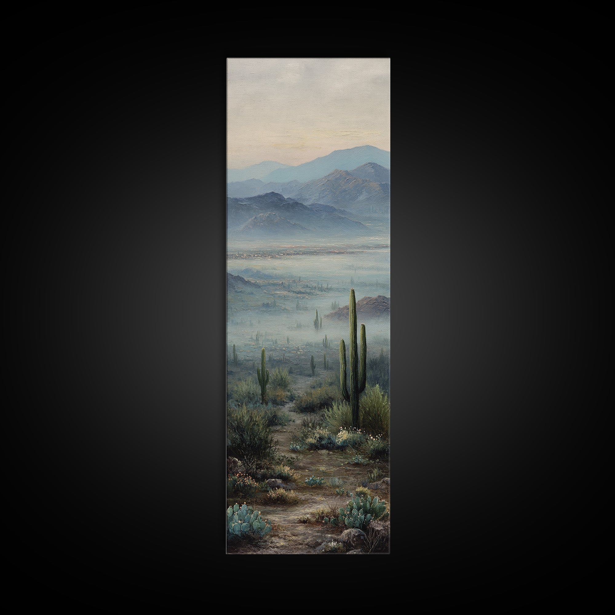 Desert Cactus Blooming After Rain Canvas Print, Nature Art, Wall Hangings, Living Room Decor, Nature, Stained Glass Art, NAT-1x3-56