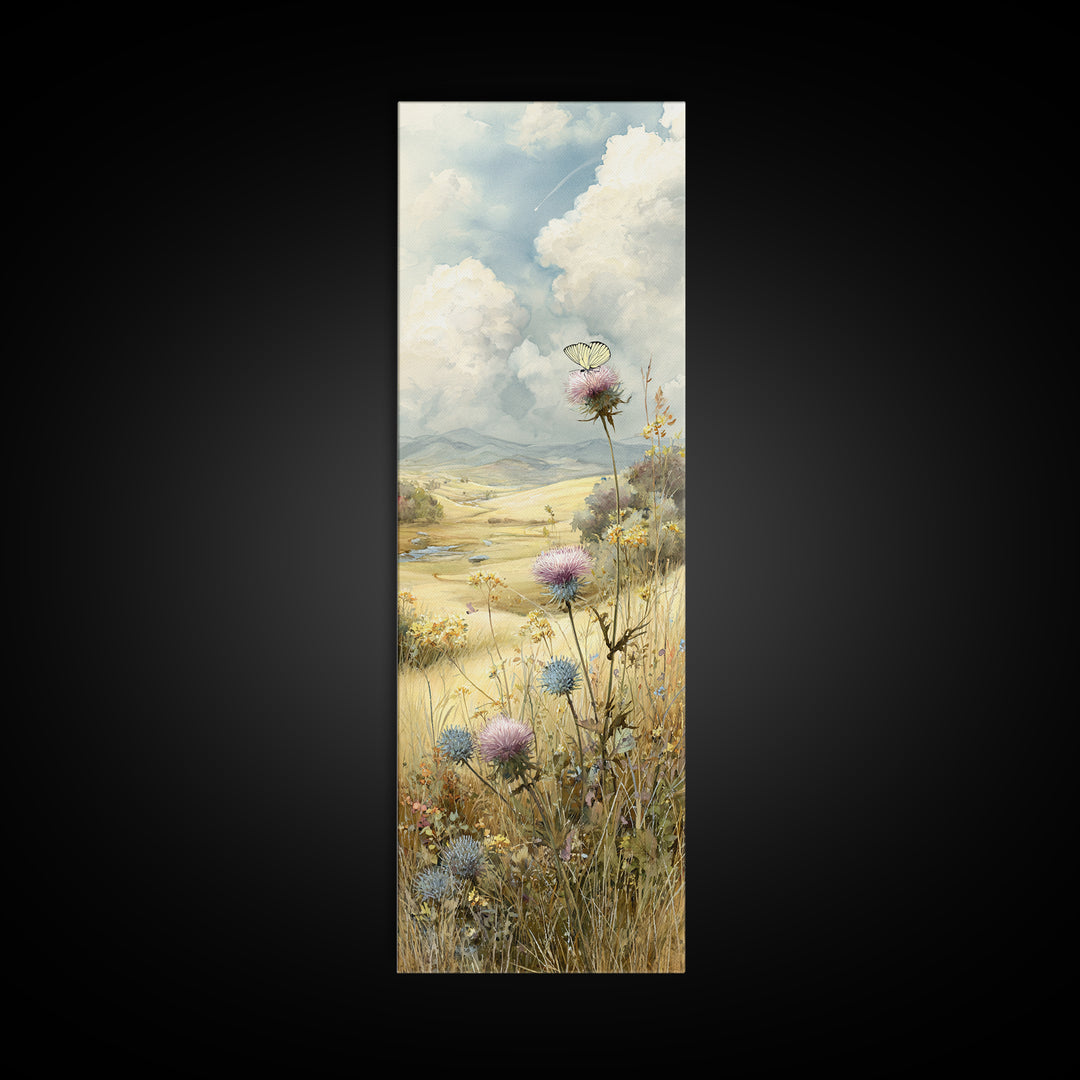 Butterfly Resting on a Blooming Thistle Framed Canvas Print, Nature Art, Floral, Living Room Decor, Fine Art, Nature, NAT-1x3-64
