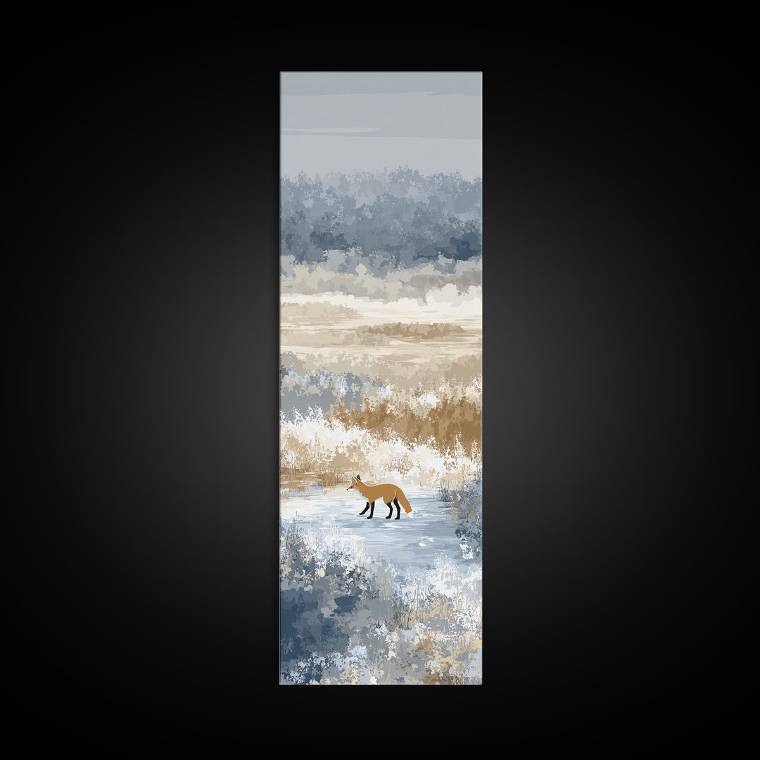 Fox Crossing a Snowy Forest Clearing Framed Canvas Print, Nature Art, Nature Wall Art, Living Room Decor, Fine Art, Nature, NAT-1x3-70