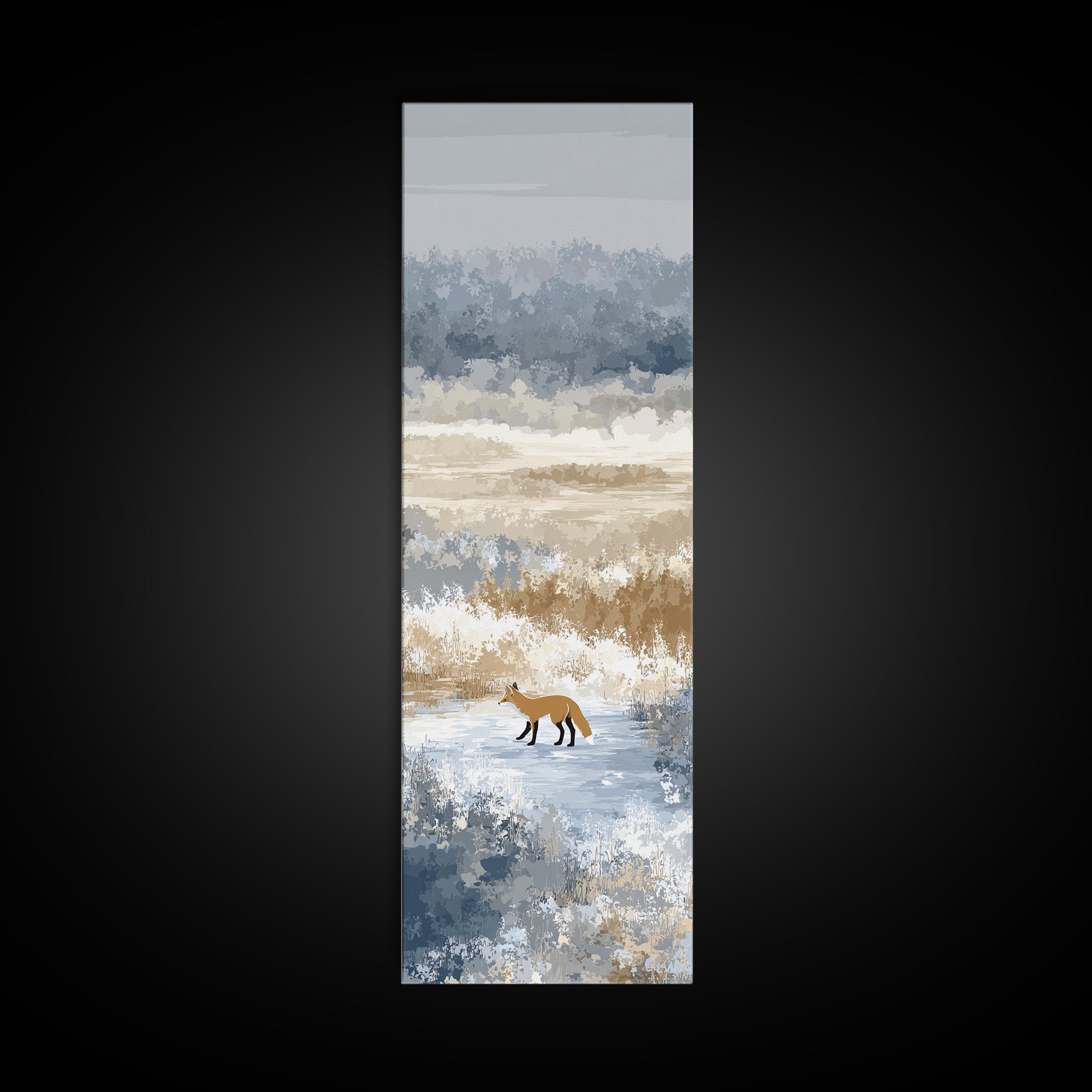 Fox Crossing a Snowy Forest Clearing Framed Canvas Print, Nature Art, Nature Wall Art, Living Room Decor, Fine Art, Nature, NAT-1x3-70