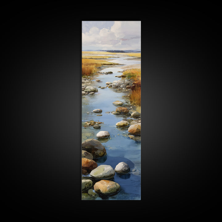 River Stones under Clear Shallow Water Canvas Print, Nature Art, Painting, Living Room Decor, Fine Art, Nature, Modern Wall Art, NAT-1x3-73