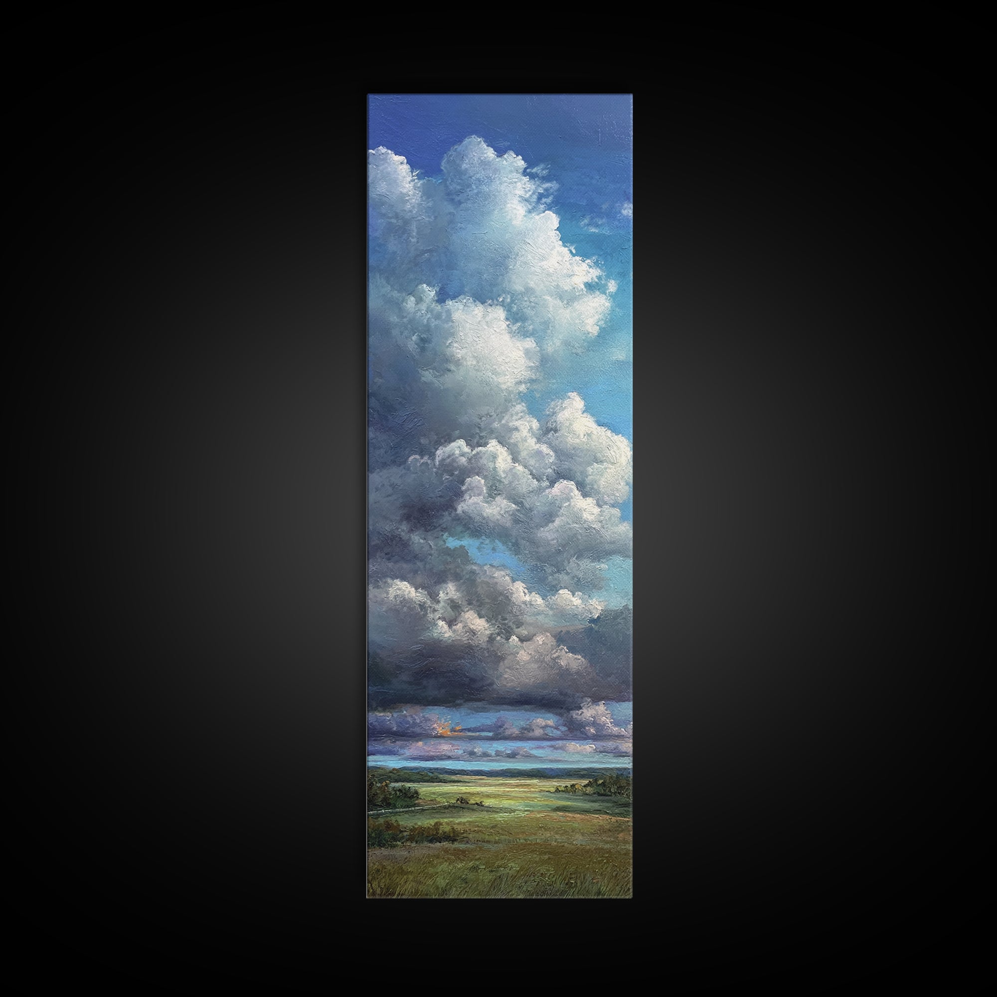 Storm Clouds over a Rolling Prairie Framed Canvas Print, Nature Art, Landscape Print, Living Room Decor, Fine Art, Nature, NAT-1x3-74