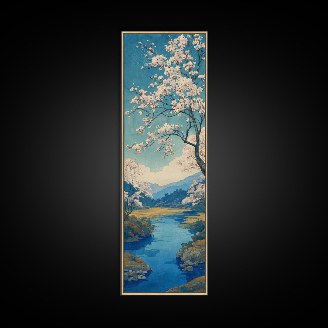 Spring Cherry Blossoms Framed Canvas Print, Nature Art, Wood Wall Art, Living Room Decor, Oil Painting, Nature, NAT-1x3-76