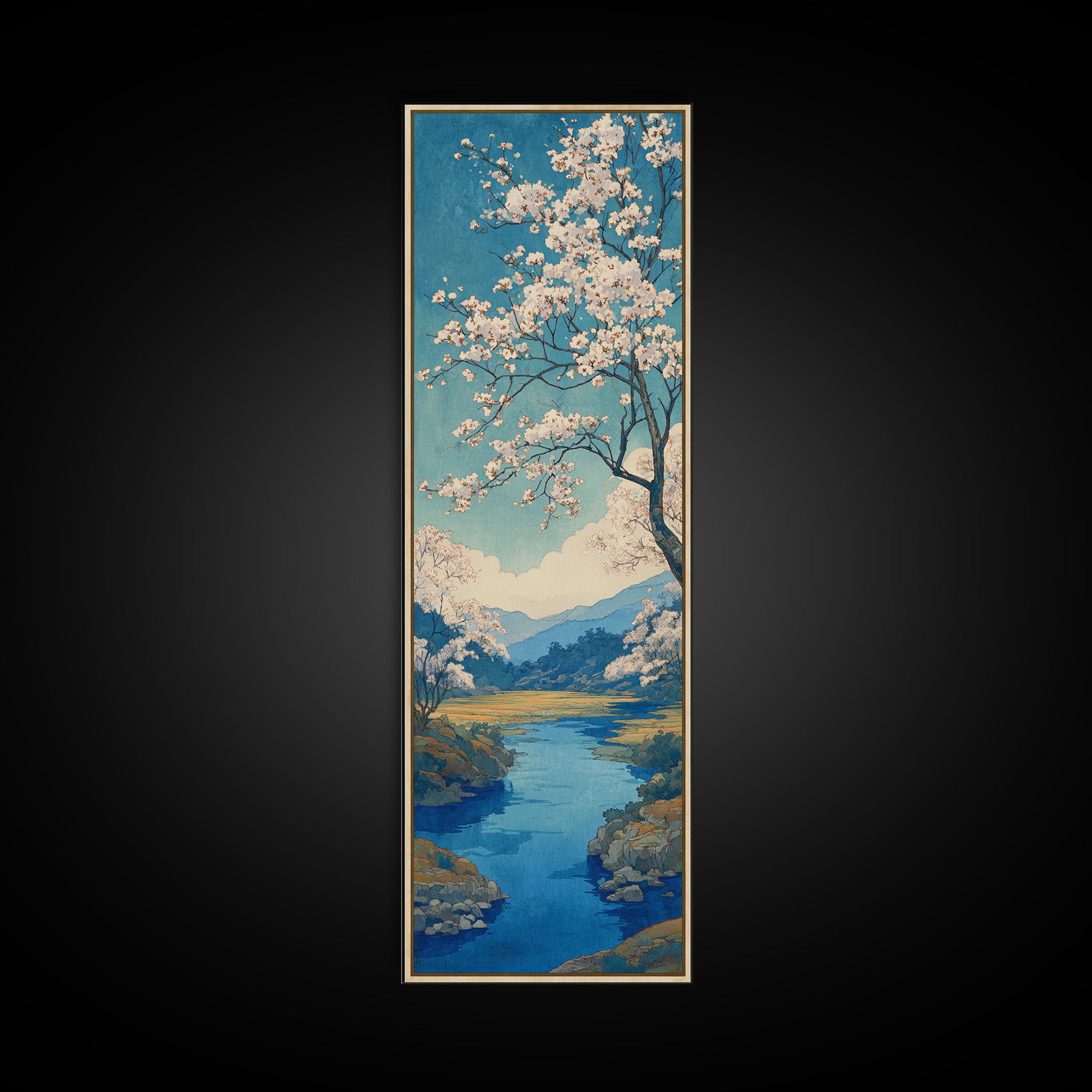 Spring Cherry Blossoms Framed Canvas Print, Nature Art, Wood Wall Art, Living Room Decor, Oil Painting, Nature, NAT-1x3-76