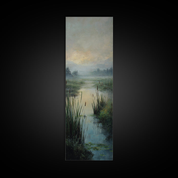 Dragonfly over a Pond with Reeds Canvas Print, Nature Art, Mountain Art, Living Room Decor, Fine Art, Nature, Minimalist Decor, NAT-1x3-78