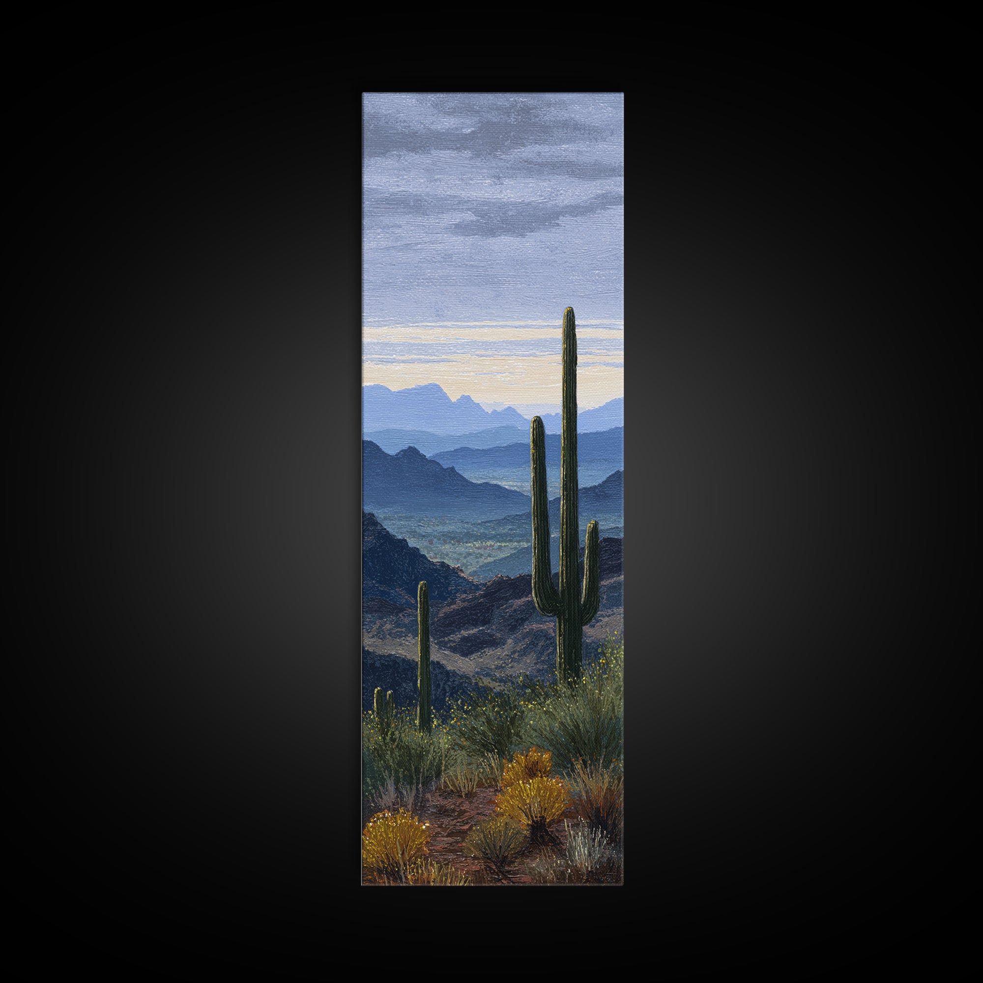 Desert Cactus Blooming After Rain Framed Canvas Print, Nature Art, Statement Artwork, Living Room Decor, Fine Art, Nature, NAT-1x3-8