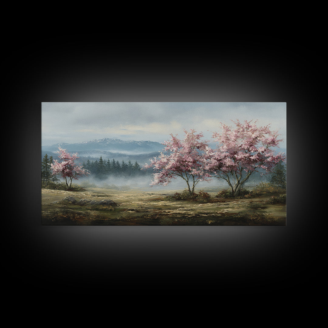 Spring Cherry Blossoms Framed Canvas Print, Nature Art, Art Print, Living Room Decor, Fine Art, Nature, Printable Wall Art, NAT-2x1-12
