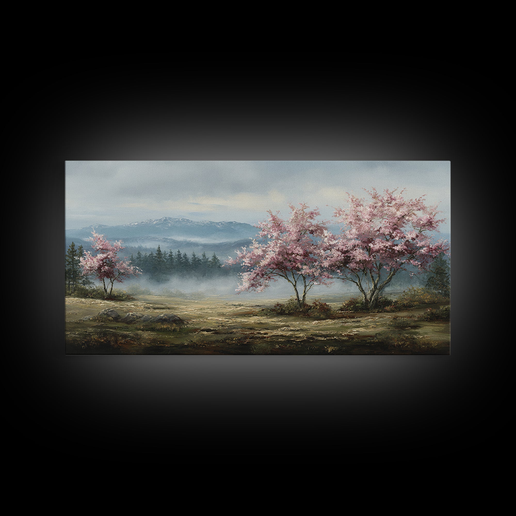 Spring Cherry Blossoms Framed Canvas Print, Nature Art, Art Print, Living Room Decor, Fine Art, Nature, Printable Wall Art, NAT-2x1-12