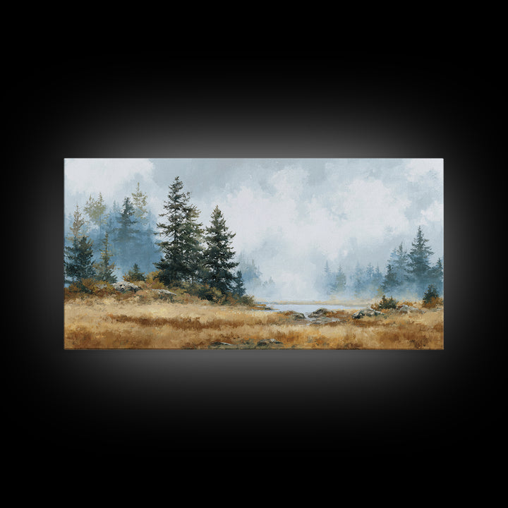 Moody Pine Forest Framed Canvas Print, Nature Art, Minimalist Decor, Living Room Decor, Fine Art, Nature, Artwork, Framed Art, NAT-2x1-13