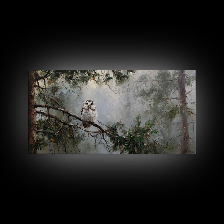 Owl in Moonlit Branches Framed Canvas Print, Nature Art, Minimalist Decor, Living Room Decor, Fine Art, Nature, Artwork, NAT-2x1-15