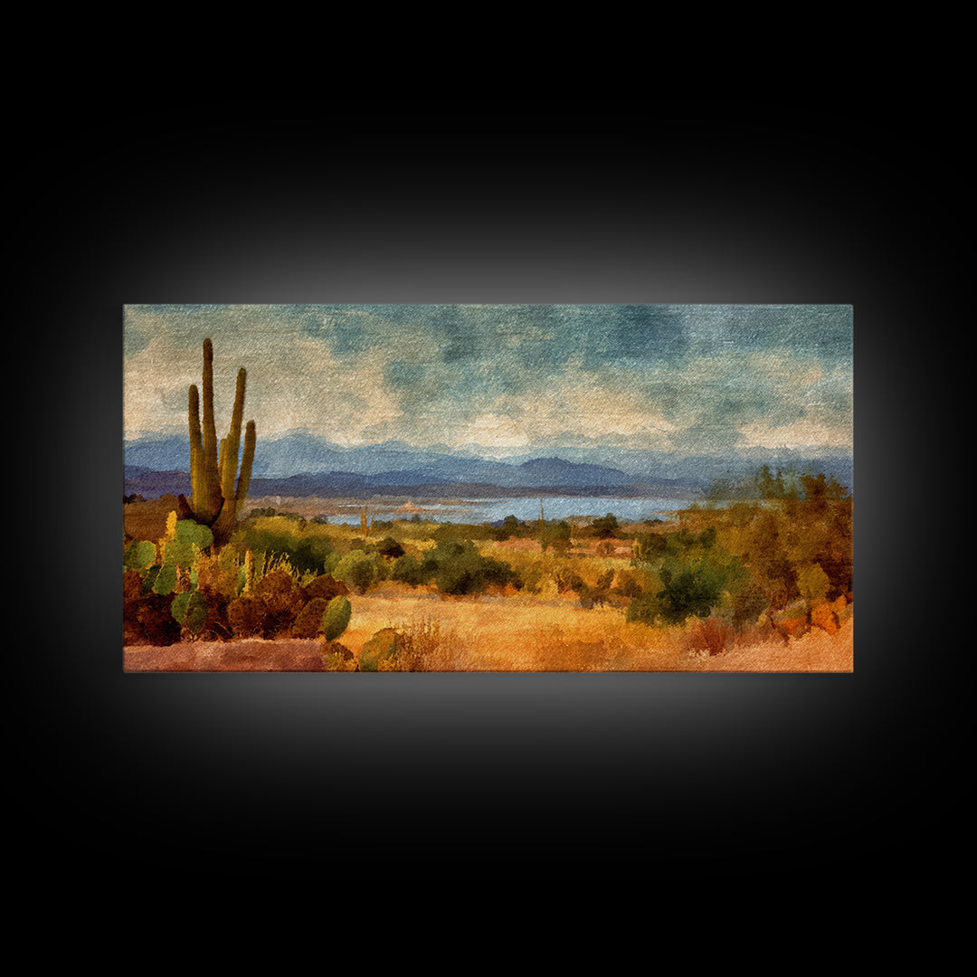 Desert Cactus Blooming After Rain Framed Canvas Print, Nature Art, Fine Art Print, Living Room Decor, Fine Art, Nature, NAT-2x1-16
