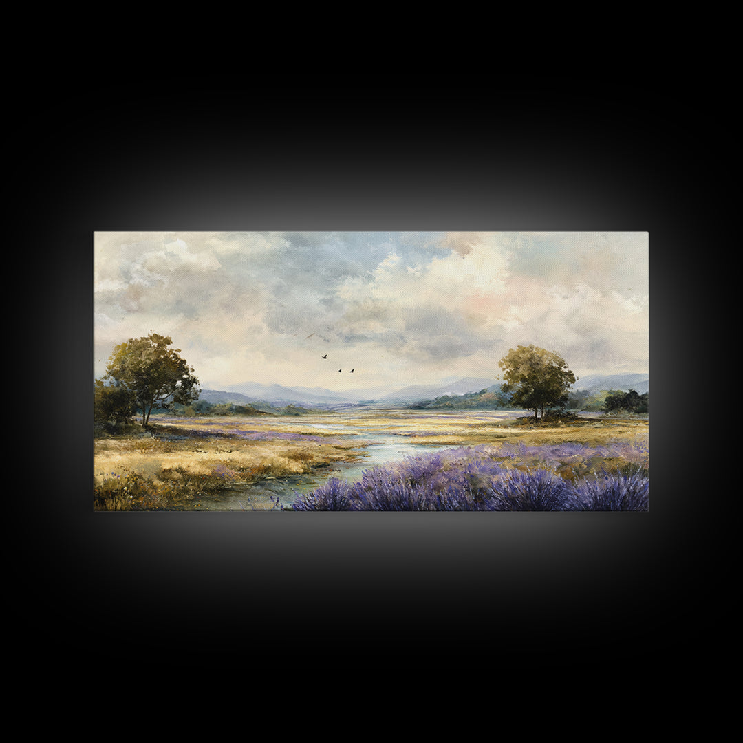 Bees Circling Lavender Blossoms Framed Canvas Print, Nature Art, Ocean Art, Living Room Decor, Fine Art, Nature, Art Print, NAT-2x1-19