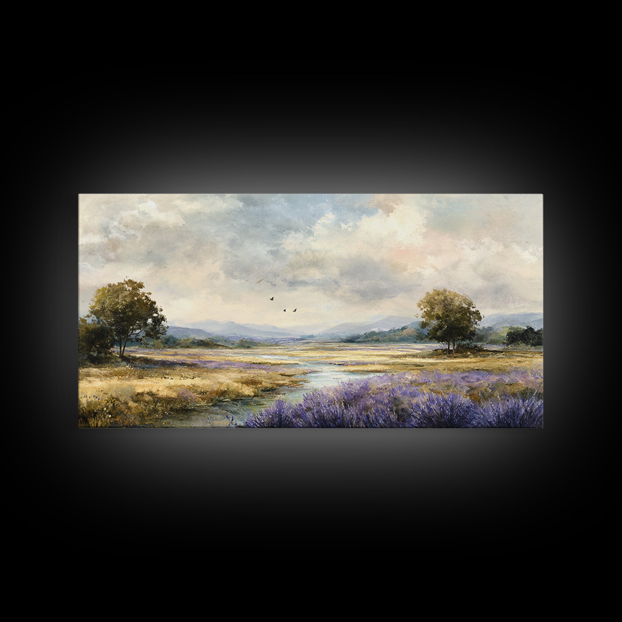 Bees Circling Lavender Blossoms Framed Canvas Print, Nature Art, Ocean Art, Living Room Decor, Fine Art, Nature, Art Print, NAT-2x1-19