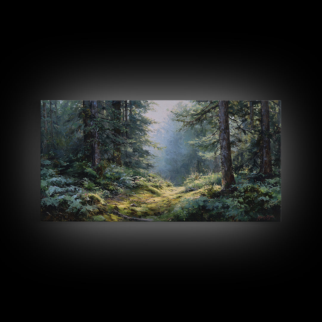 Sunlit Forest Path Canvas Print, Nature Art, Wall Art, Living Room Decor, Fine Art, Nature, Wood Wall Art, Abstract Wall Art, NAT-2x1-21