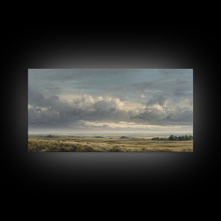 Storm Clouds over a Rolling Prairie Framed Canvas Print, Nature Art, Art Print, Living Room Decor, Fine Art, Nature, NAT-2x1-34