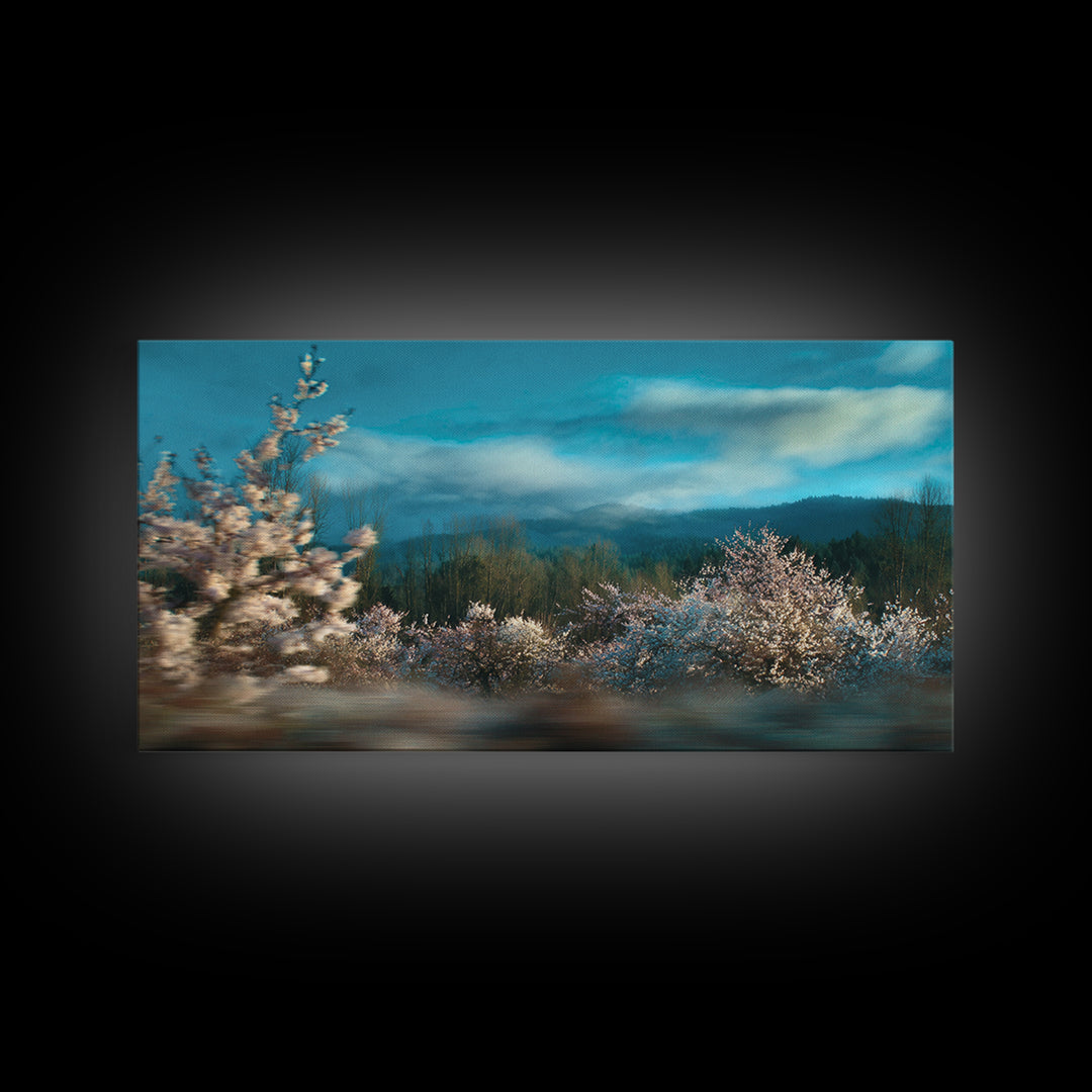 Spring Cherry Blossoms Canvas Print, Nature Art, Wall Art, Living Room Decor, Watercolor Art, Nature, Wood Wall Art, NAT-2x1-36