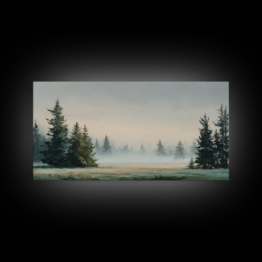 Moody Pine Forest Framed Canvas Print, Nature Art, Minimalist Decor, Living Room Decor, Fine Art, Nature, Artwork, Framed Art, NAT-2x1-37