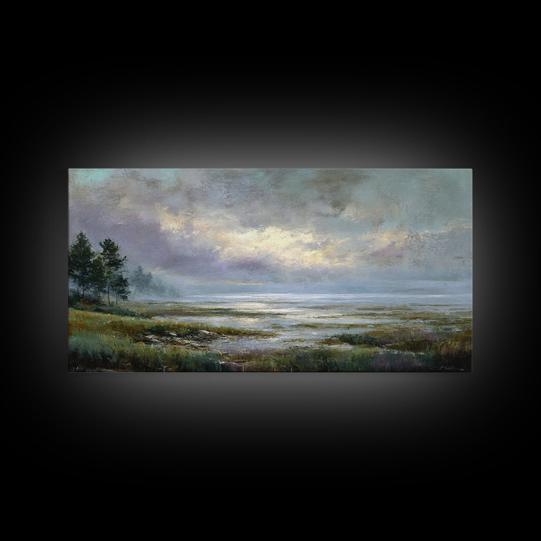 Bees Circling Lavender Blossoms Framed Canvas Print, Nature Art, Painting, Living Room Decor, Fine Art, Nature, Modern Wall Art, NAT-2x1-43