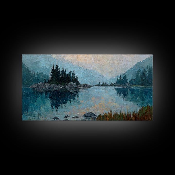 Misty Mountain Lake Canvas Print, Nature Art, Printable Wall Art, Living Room Decor, Fine Art, Nature, Living Room Wall Art, NAT-2x1-49