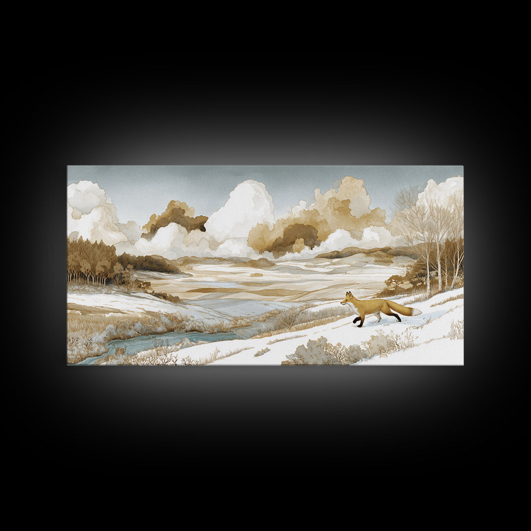 Fox Crossing a Snowy Forest Clearing Canvas Print, Nature Art, Contemporary Art, Living Room Decor, Fine Art, Nature, NAT-2x1-54