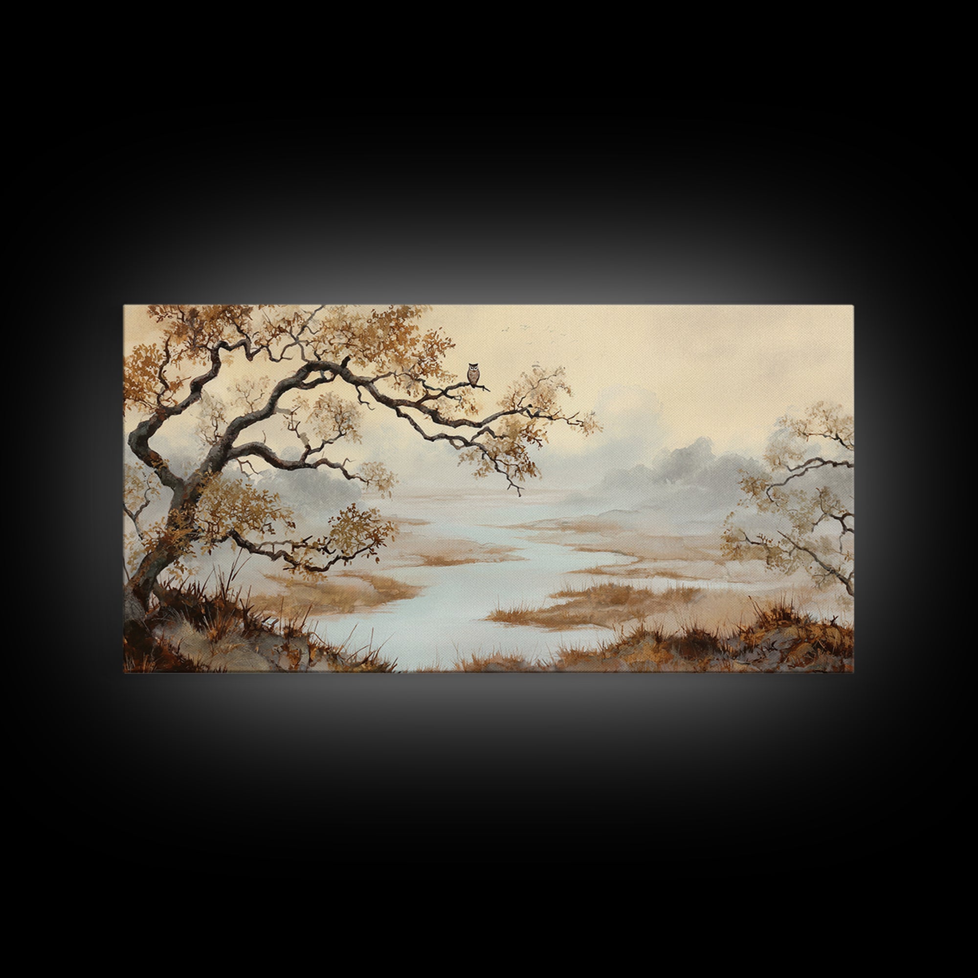 Owl in Moonlit Branches Canvas Print, Nature Art, 3d Wall Art, Living Room Decor, Watercolor Art, Nature, Nature Wall Art, NAT-2x1-63
