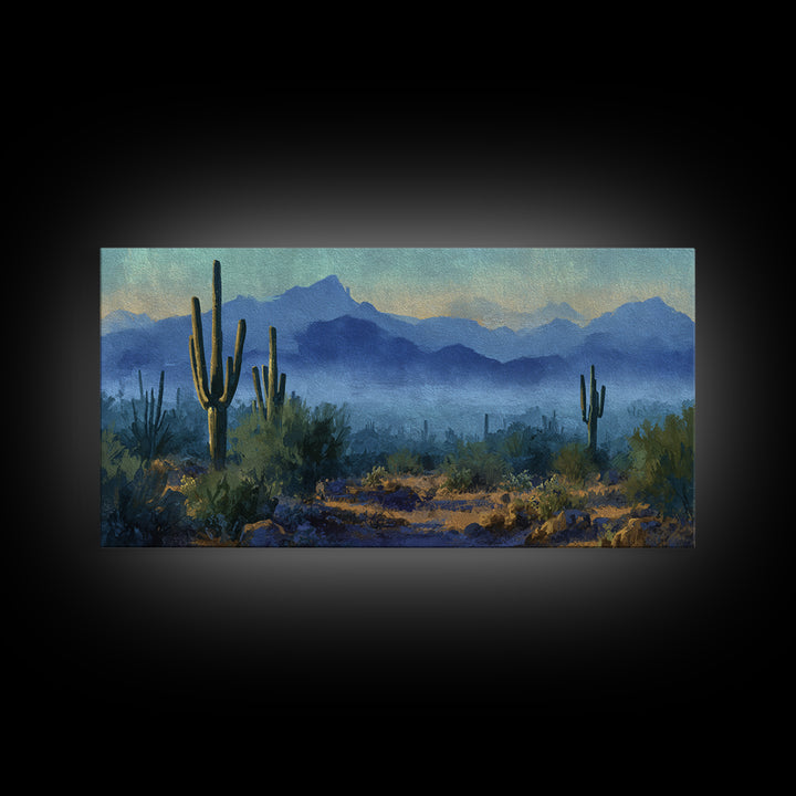 Desert Cactus Blooming After Rain Canvas Print, Nature Art, Printable Wall Art, Living Room Decor, Oil Painting, Nature, NAT-2x1-64