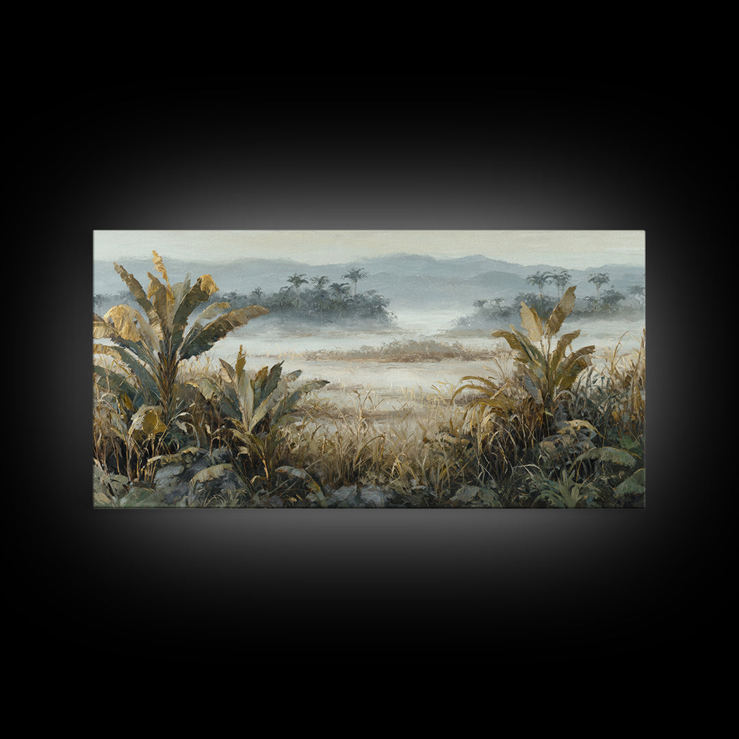 Tropical Jungle Leaves Framed Canvas Print, Nature Art, Painting, Living Room Decor, Abstract Art, Nature, Modern Wall Art, NAT-2x1-65