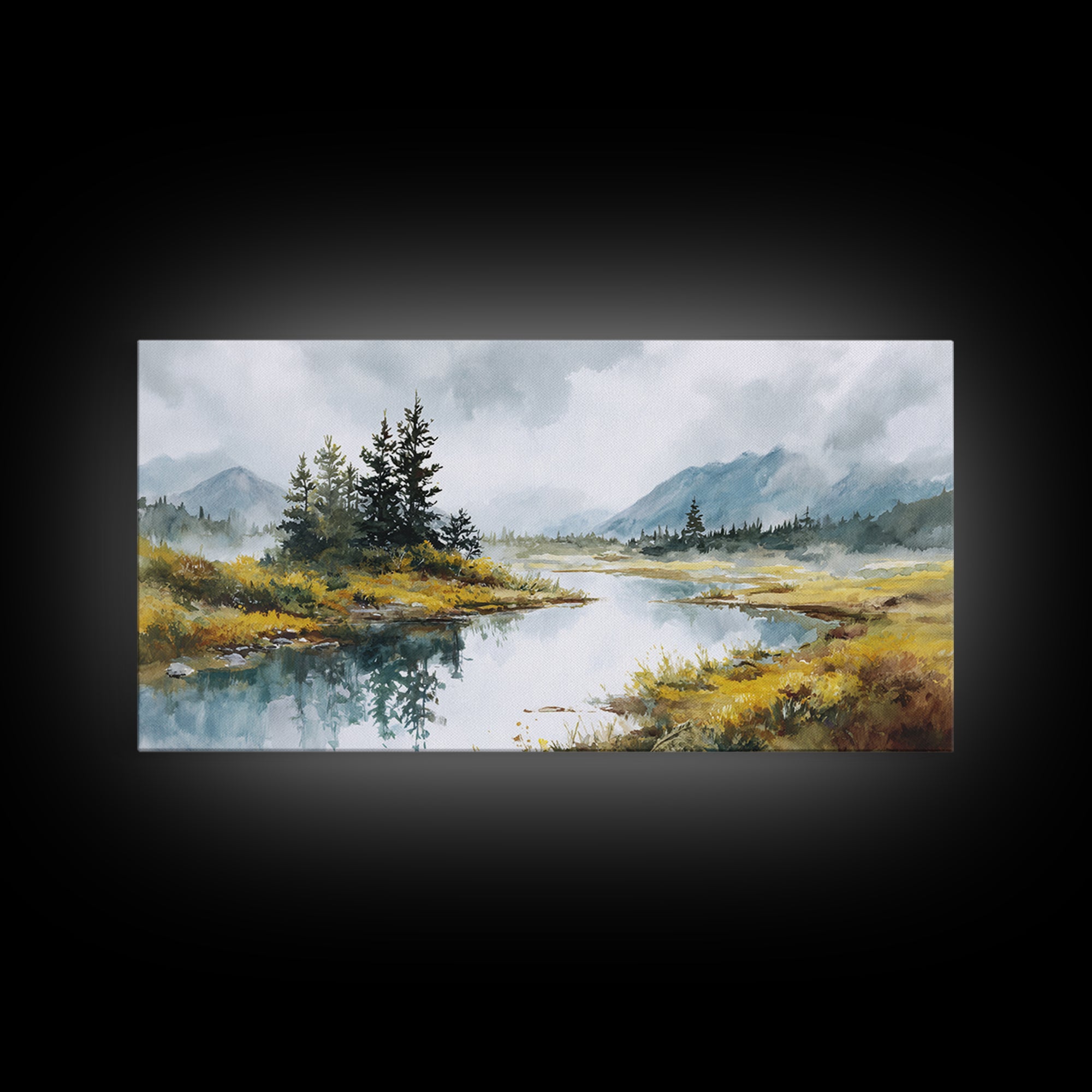 Misty Mountain Lake Canvas Print, Nature Art, Printable Wall Art, Living Room Decor, Fine Art, Nature, Living Room Wall Art, NAT-2x1-73