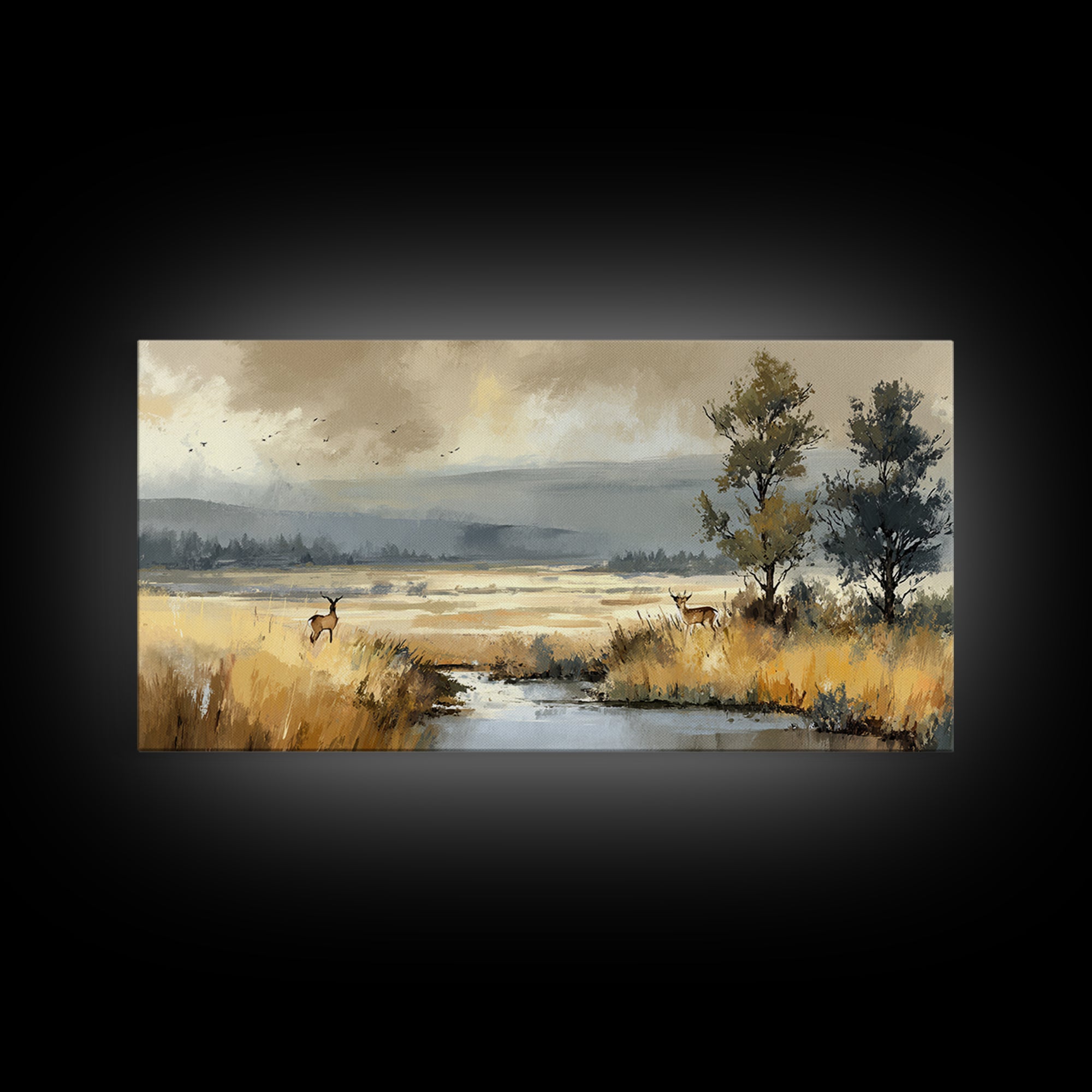 Deer Standing in a Golden Field Canvas Print, Nature Art, 3d Wall Art, Living Room Decor, Fine Art, Nature, Nature Wall Art, NAT-2x1-76