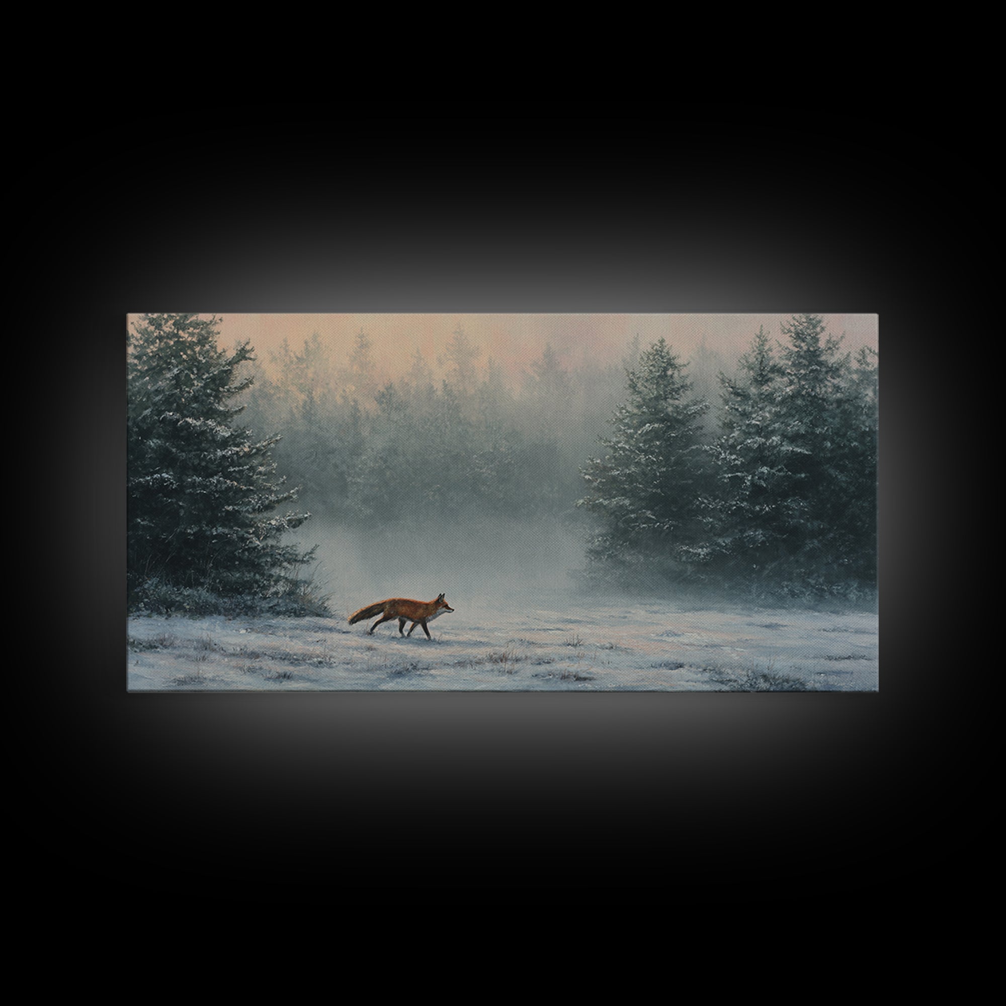 Fox Crossing a Snowy Forest Clearing Canvas Print, Nature Art, Contemporary Art, Living Room Decor, Fine Art, Nature, NAT-2x1-78