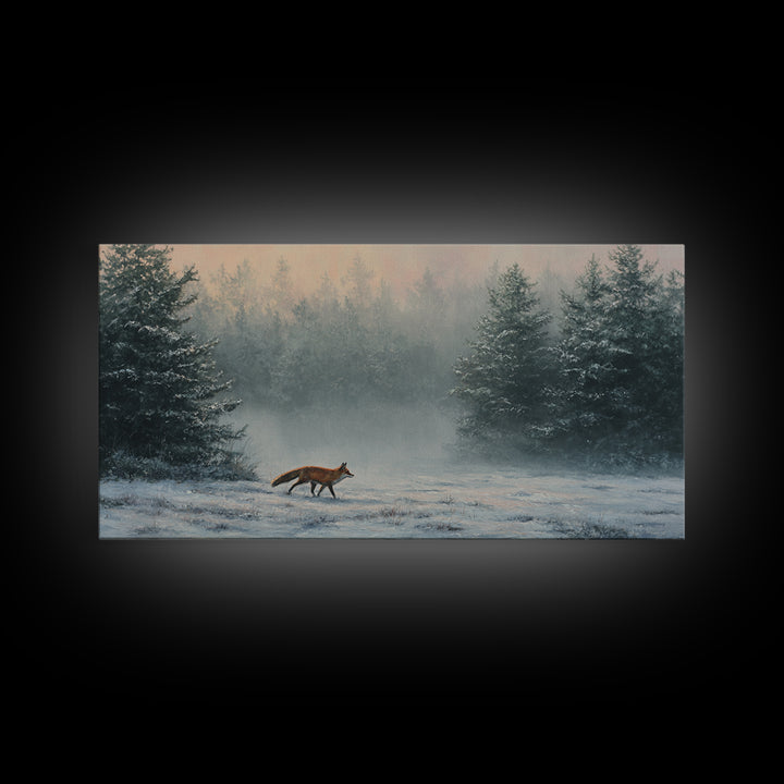 Fox Crossing a Snowy Forest Clearing Canvas Print, Nature Art, Contemporary Art, Living Room Decor, Fine Art, Nature, NAT-2x1-78