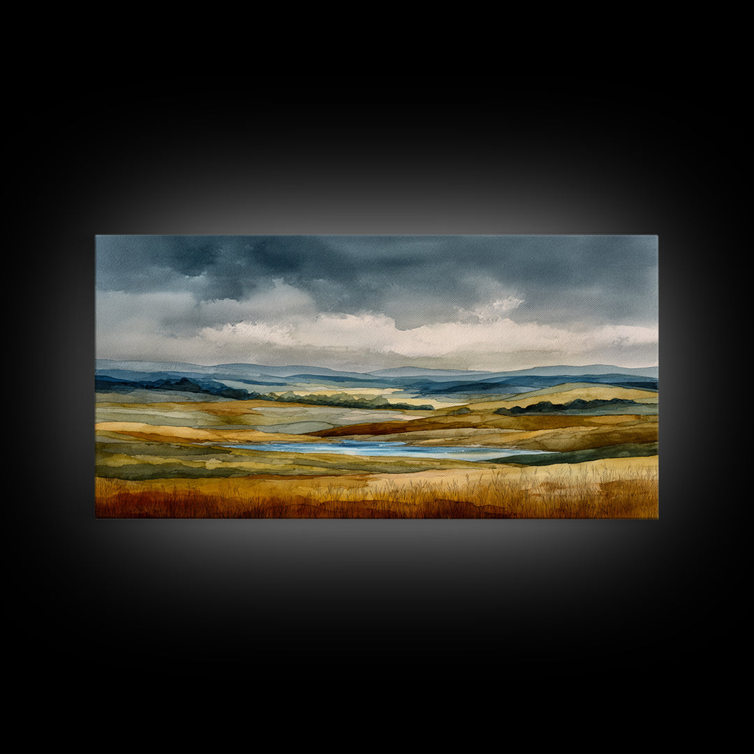 Storm Clouds over a Rolling Prairie Canvas Print, Nature Art, Wall Art, Living Room Decor, Fine Art, Nature, Wood Wall Art, NAT-2x1-82
