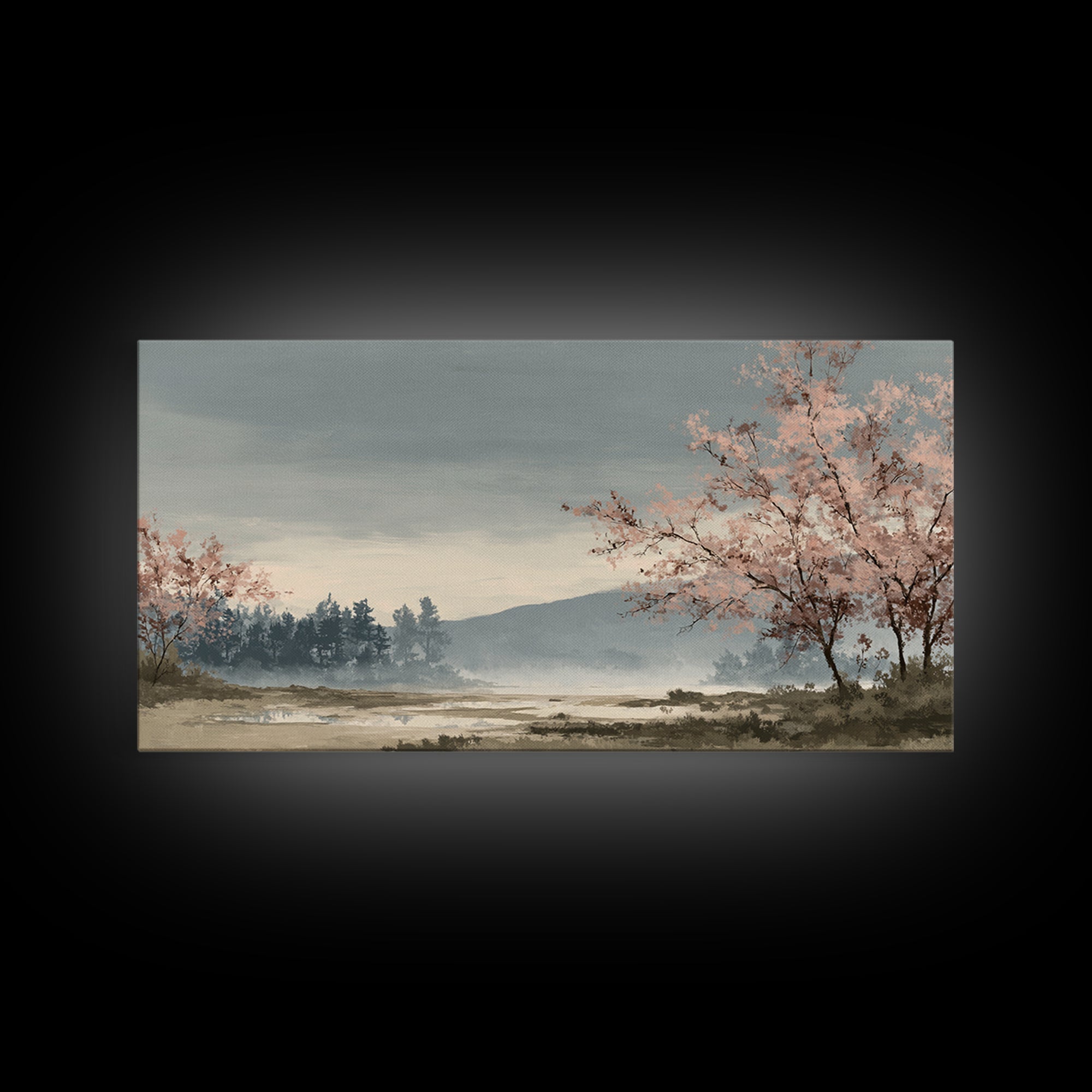 Spring Cherry Blossoms Framed Canvas Print, Nature Art, Modern Wall Art, Living Room Decor, Fine Art, Nature, Mountain Art, NAT-2x1-84