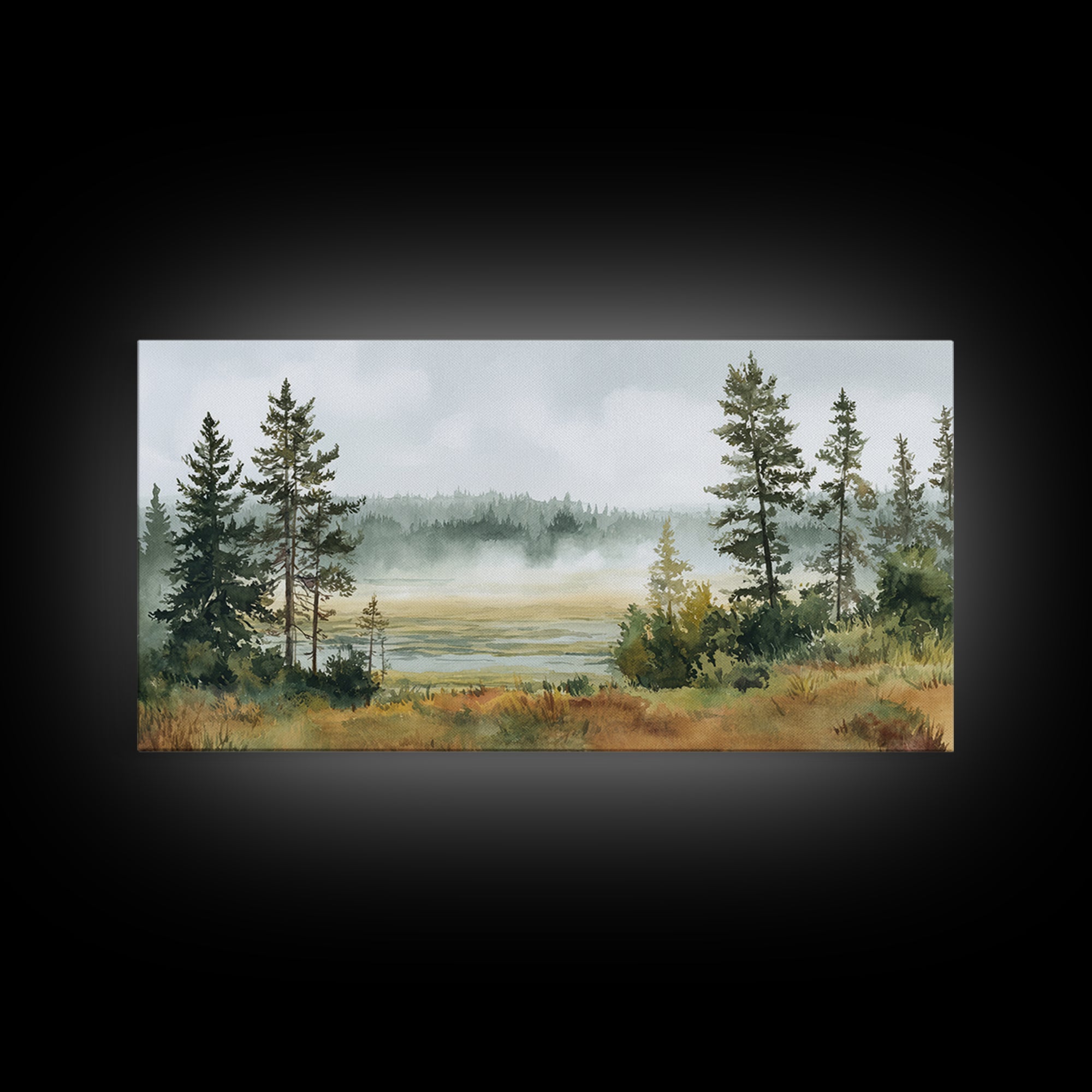 Moody Pine Forest Framed Canvas Print, Nature Art, Floral, Living Room Decor, Fine Art, Nature, Moss Art, Landscape Art, NAT-2x1-85