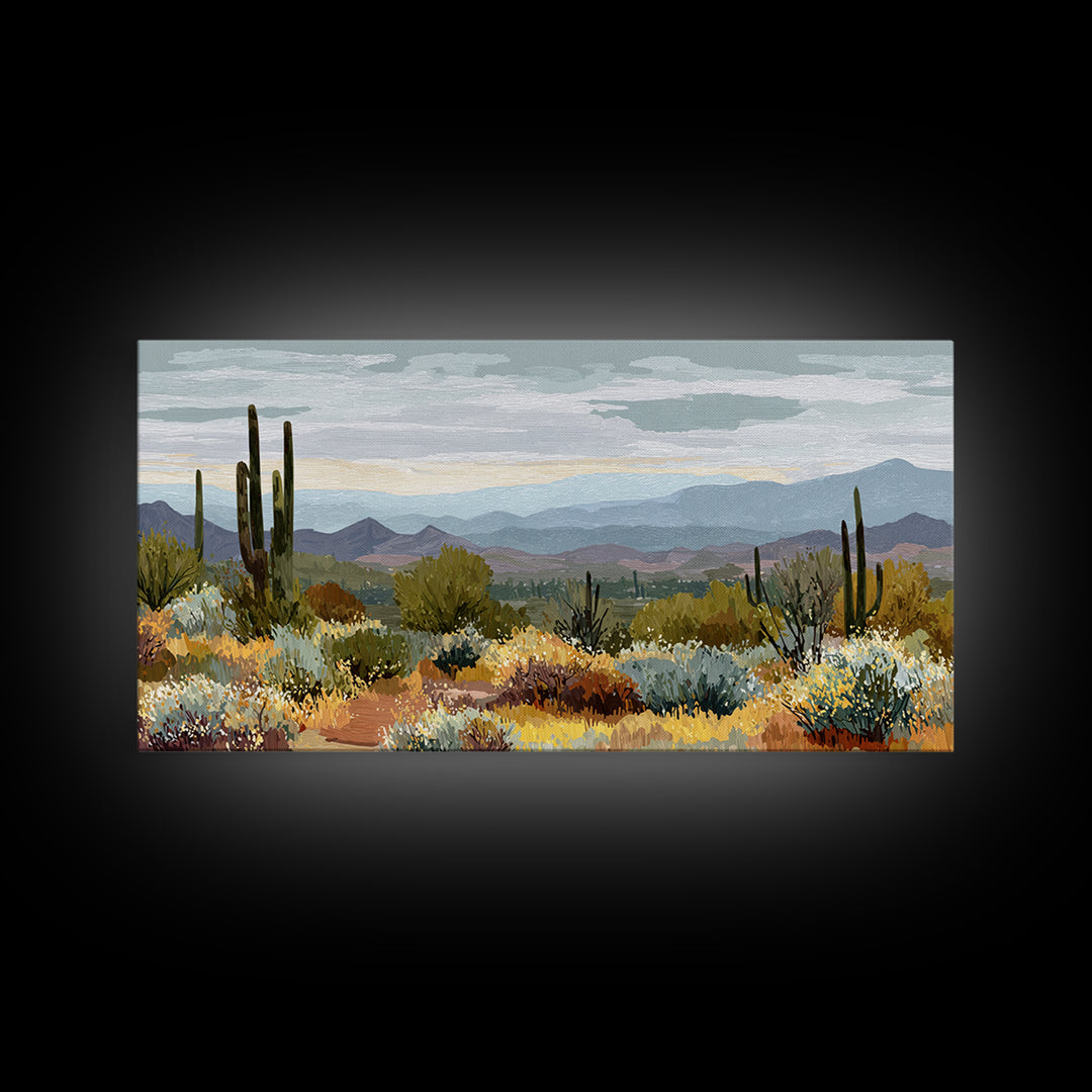 Desert Cactus Blooming After Rain Framed Canvas Print, Nature Art, Wood Wall Art, Living Room Decor, Fine Art, Nature, NAT-2x1-88