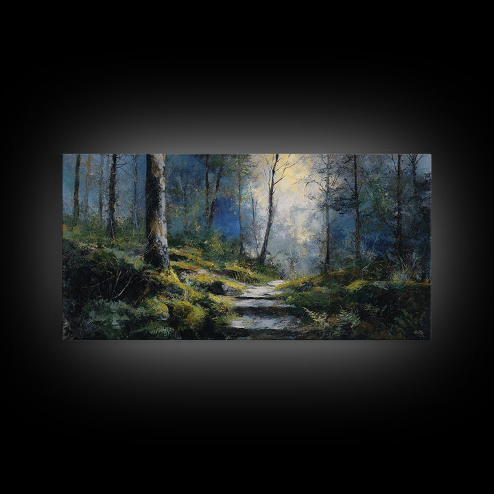 Sunlit Forest Path Canvas Print, Nature Art, Framed Art, Living Room Decor, Nature, Botanical Art, Digital Download Art, NAT-2x1-93