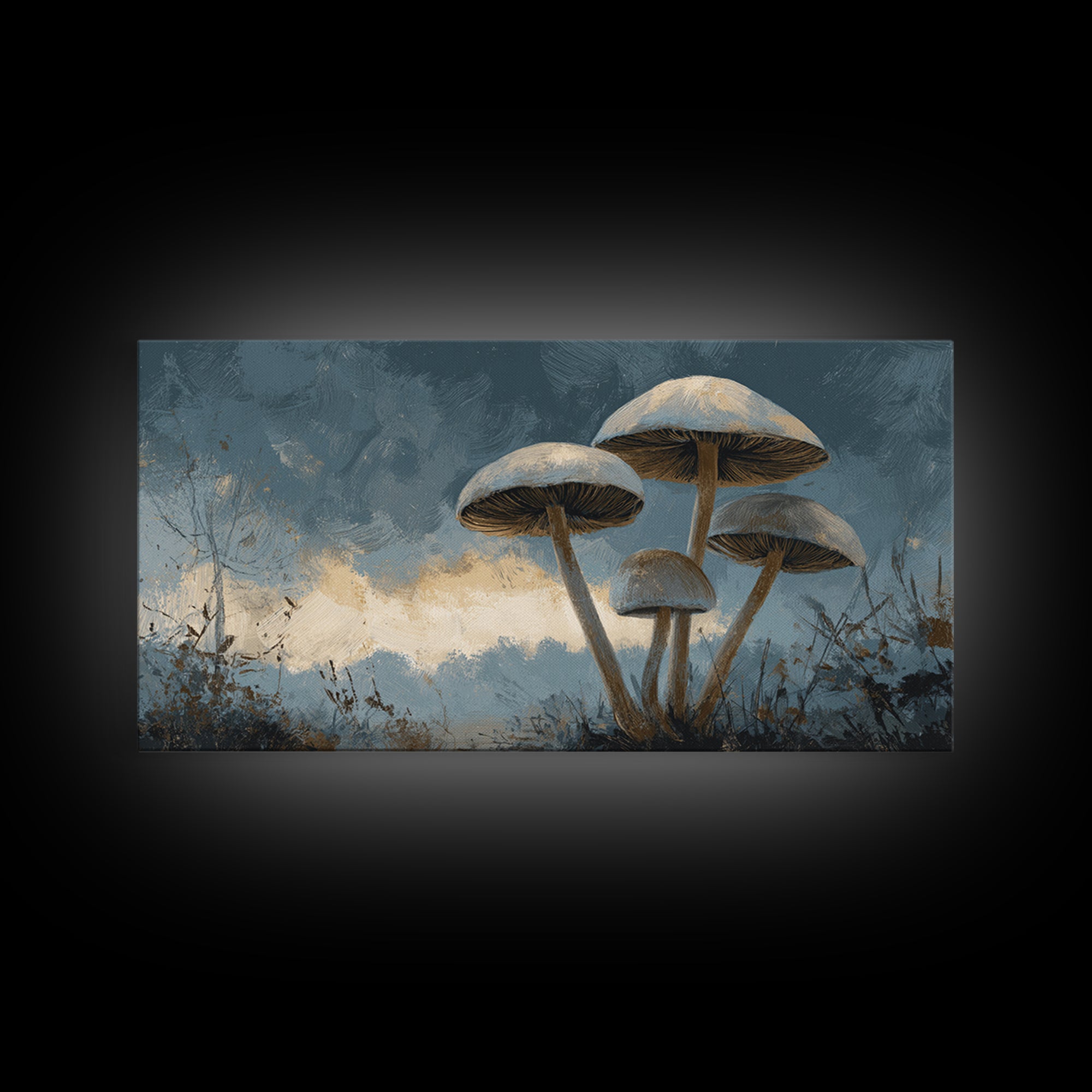 Mushroom Cluster in Enchanted Woodland Framed Canvas Print, Nature Art, Abstract Wall Art, Living Room Decor, Fine Art, Nature, NAT-2x1-99