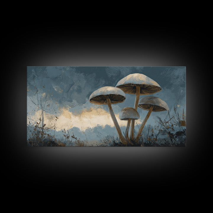 Mushroom Cluster in Enchanted Woodland Framed Canvas Print, Nature Art, Abstract Wall Art, Living Room Decor, Fine Art, Nature, NAT-2x1-99