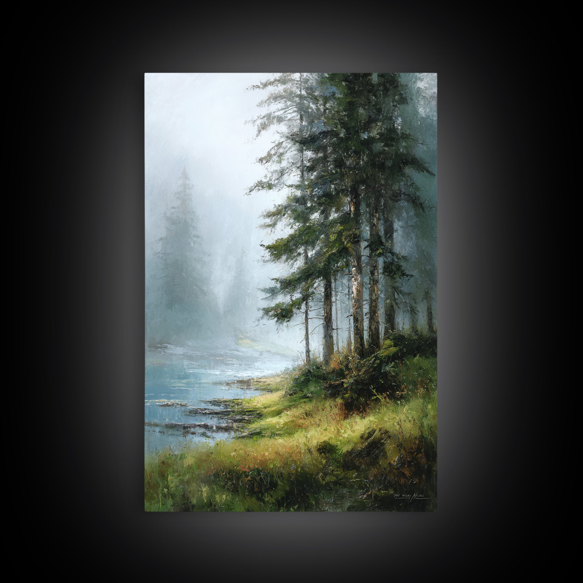 Moody Pine Forest Framed Canvas Print, Nature Art, Wall Art, Living Room Decor, Oil Painting, Nature, Wood Wall Art, NAT-2x3-1