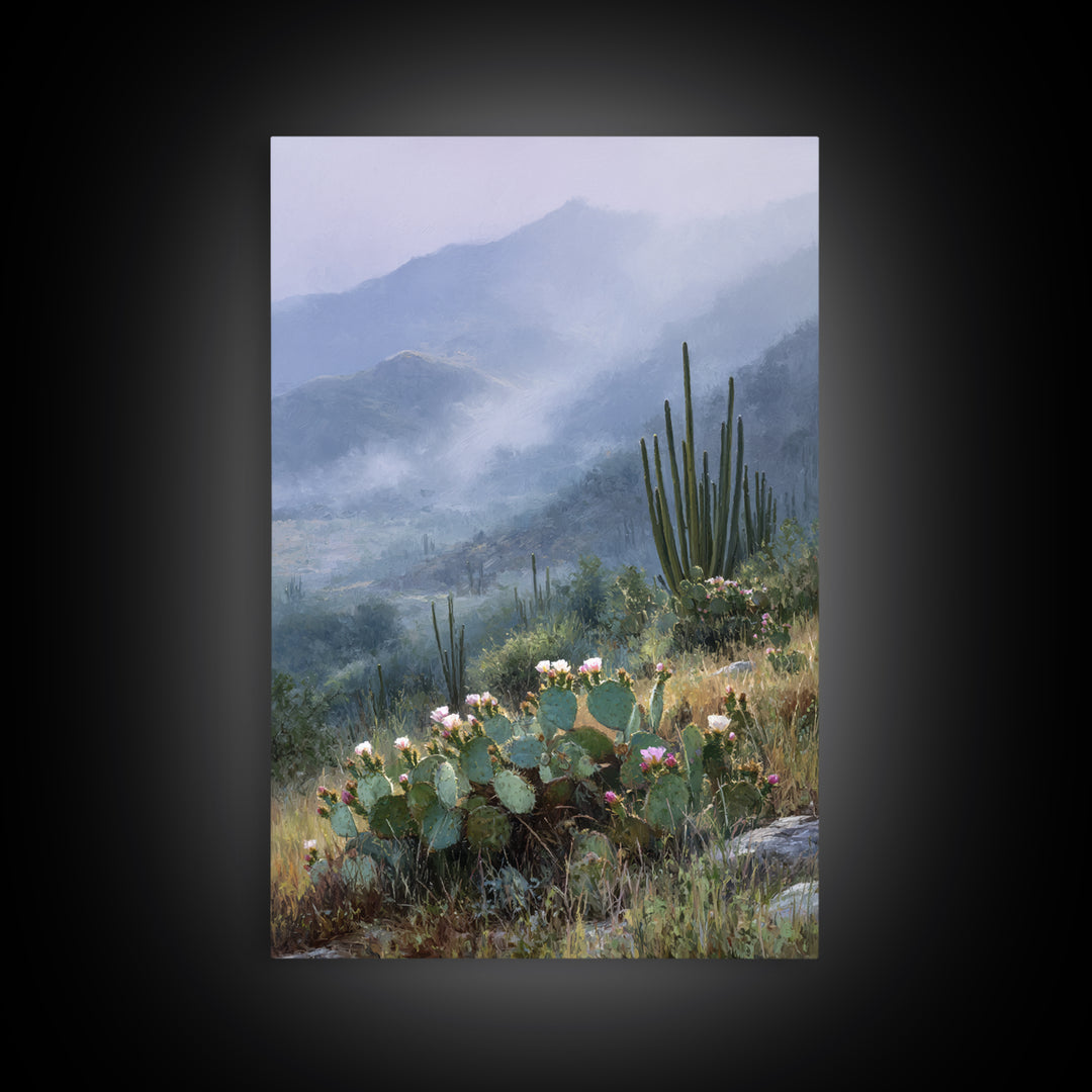 Desert Cactus Blooming After Rain Framed Canvas Print, Nature Art, Art Print, Living Room Decor, Fine Art, Nature, NAT-2x3-100