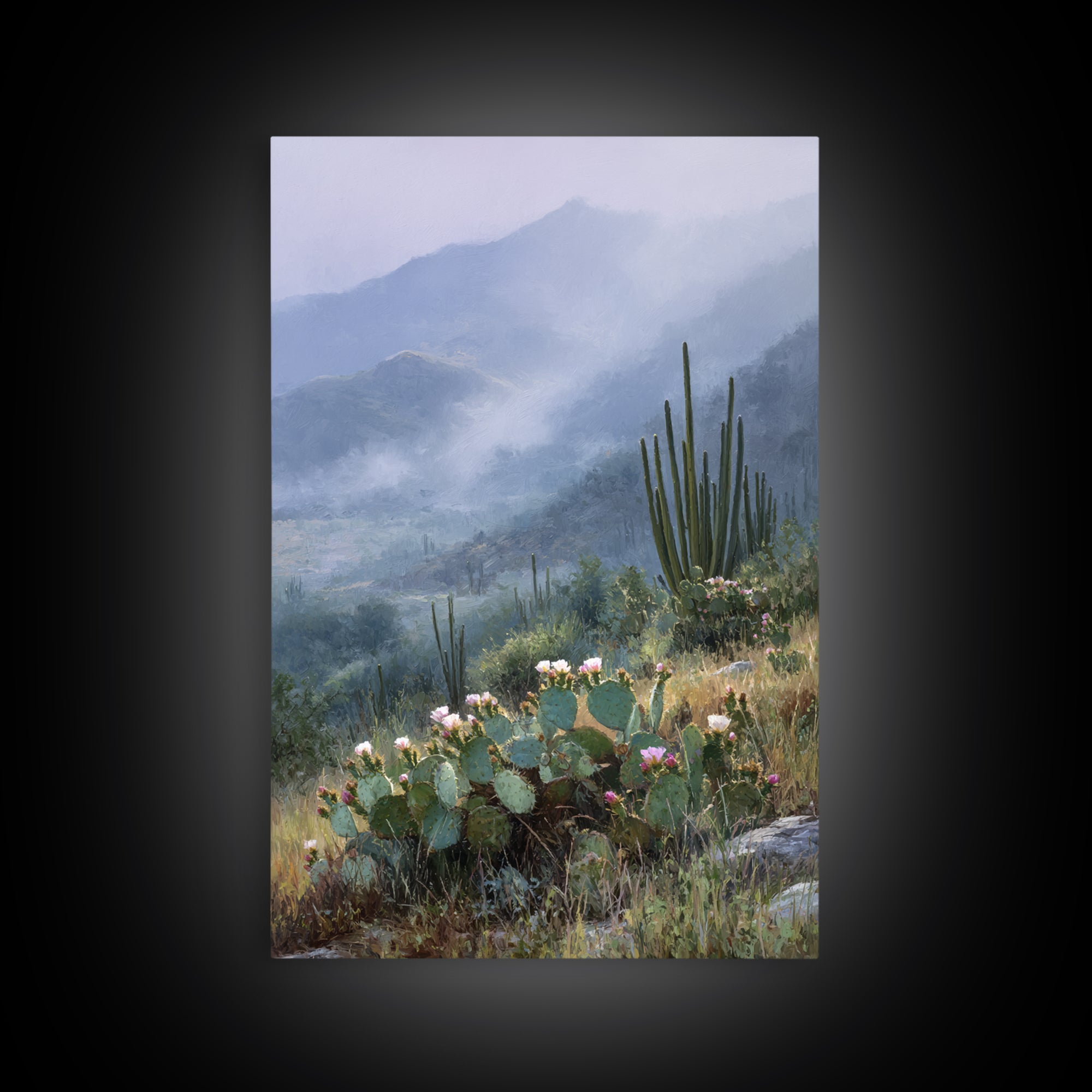 Desert Cactus Blooming After Rain Framed Canvas Print, Nature Art, Art Print, Living Room Decor, Fine Art, Nature, NAT-2x3-100