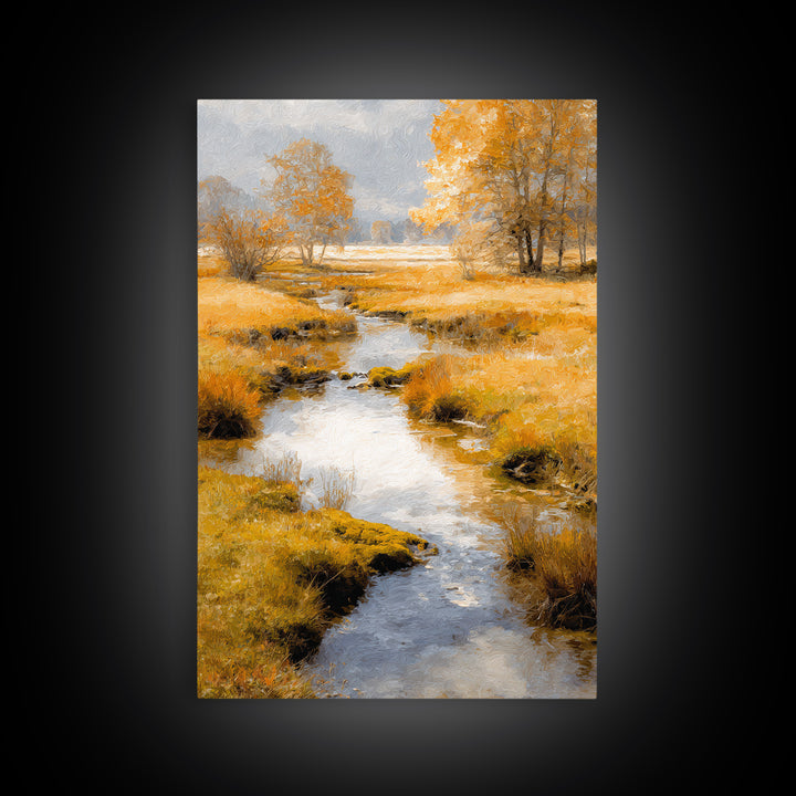 Autumn Leaves Floating on Quiet Stream Canvas Print, Nature Art, Art Print, Living Room Decor, Oil Painting, Nature, NAT-2x3-14