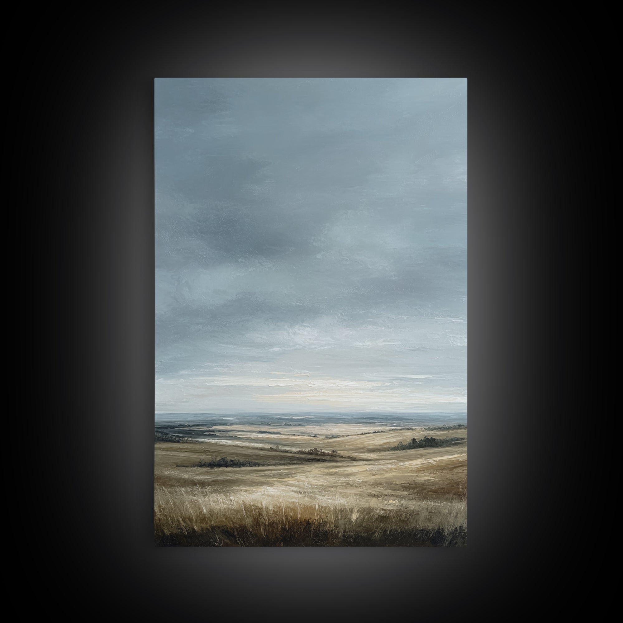 Storm Clouds over a Rolling Prairie Framed Canvas Print, Nature Art, Textured Painting, Living Room Decor, Fine Art, Nature, NAT-2x3-22