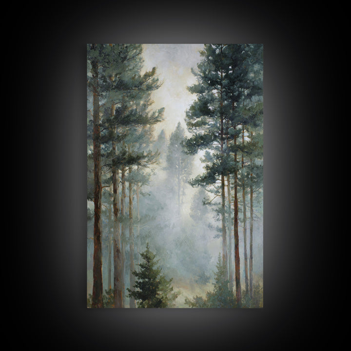 Moody Pine Forest Framed Canvas Print, Nature Art, Wall Art, Living Room Decor, Oil Painting, Nature, Wood Wall Art, NAT-2x3-25