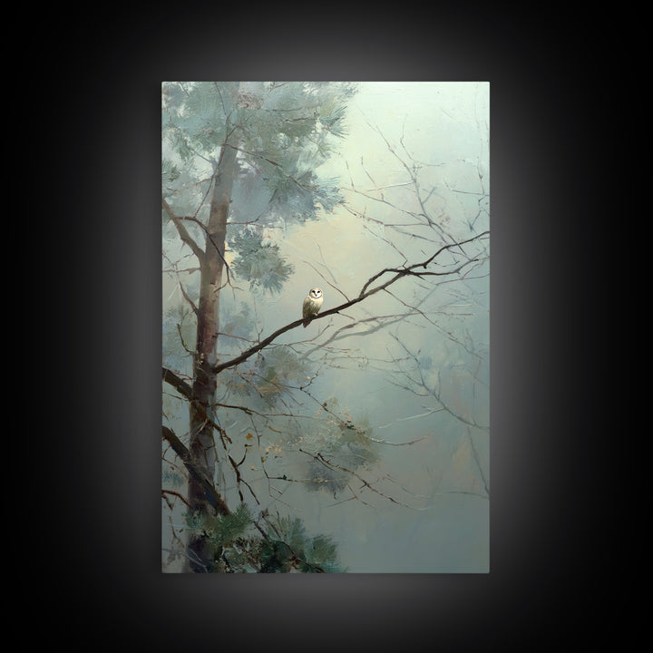 Owl in Moonlit Branches Framed Canvas Print, Nature Art, Nature Wall Art, Living Room Decor, Watercolor Art, Nature, NAT-2x3-3