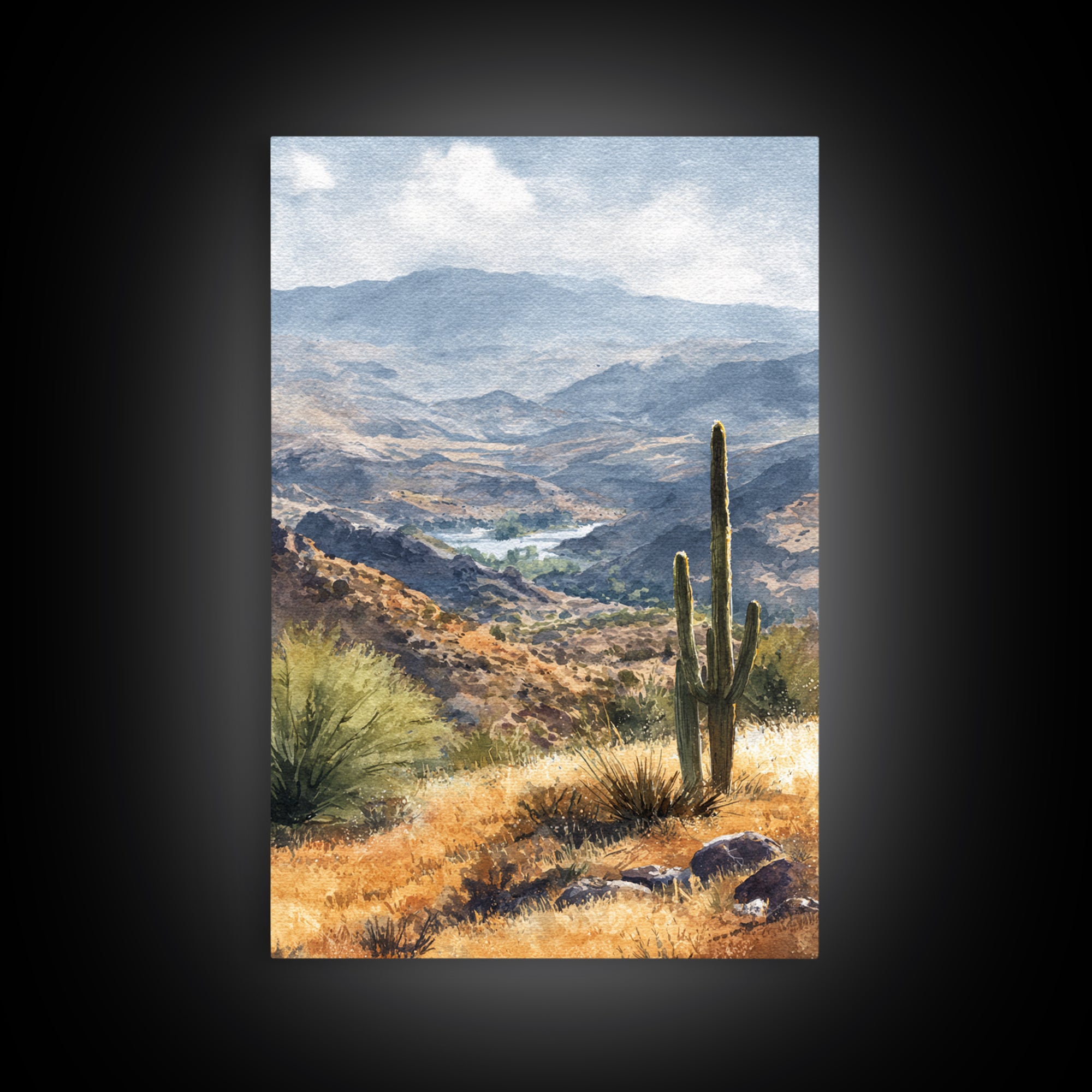 Desert Cactus Blooming After Rain Framed Canvas Print, Nature Art, Statement Artwork, Living Room Decor, Fine Art, Nature, NAT-2x3-4
