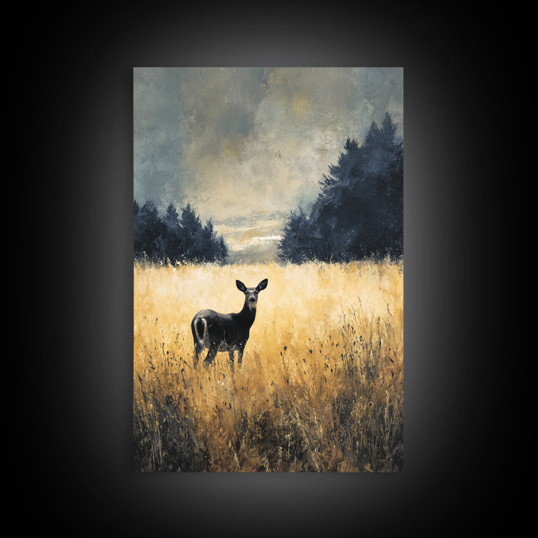 Deer Standing in a Golden Field Canvas Print, Nature Art, Fine Art Print, Living Room Decor, Fine Art, Nature, Poster, NAT-2x3-40