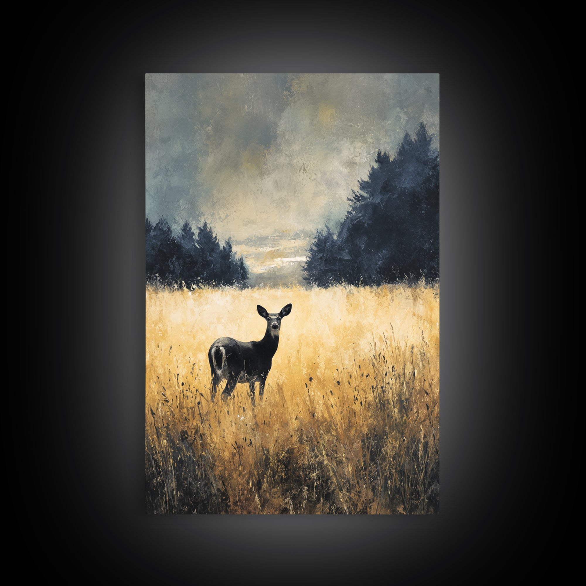 Deer Standing in a Golden Field Canvas Print, Nature Art, Fine Art Print, Living Room Decor, Fine Art, Nature, Poster, NAT-2x3-40