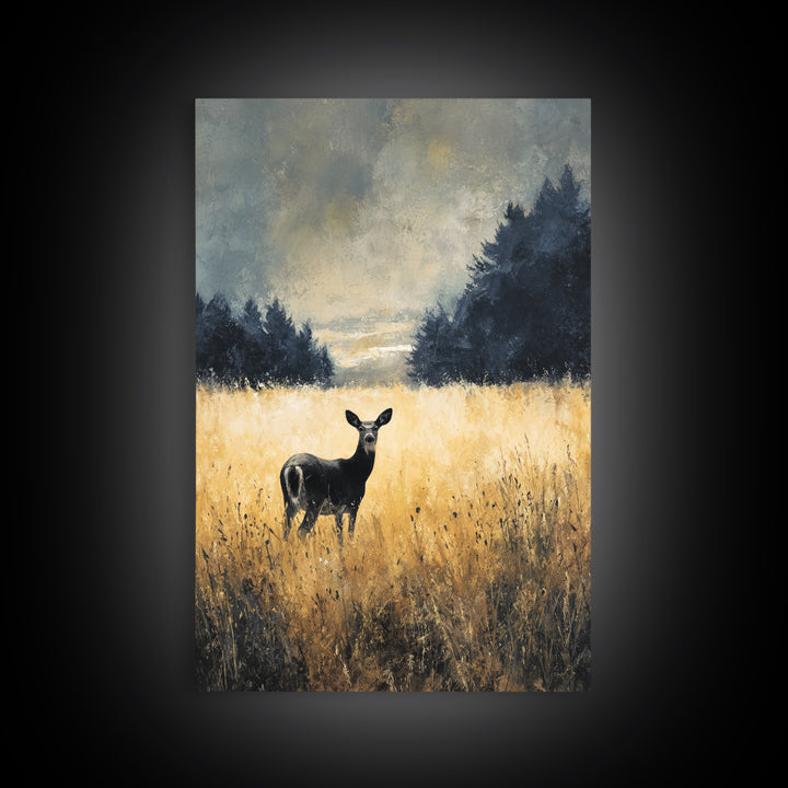 Deer Standing in a Golden Field Canvas Print, Nature Art, Fine Art Print, Living Room Decor, Fine Art, Nature, Poster, NAT-2x3-40