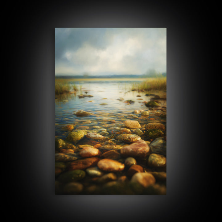 River Stones under Clear Shallow Water Canvas Print, Nature Art, Painting, Living Room Decor, Fine Art, Nature, Modern Wall Art, NAT-2x3-45